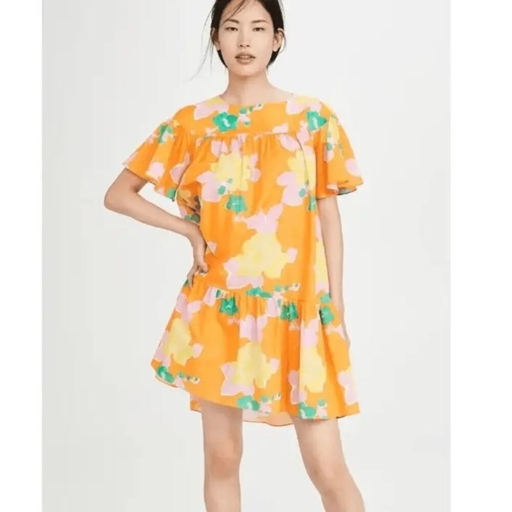 Anthropologie WHIT Carly Pop Floral Shift Dress Short Sleeve Organic Cotton SzXS